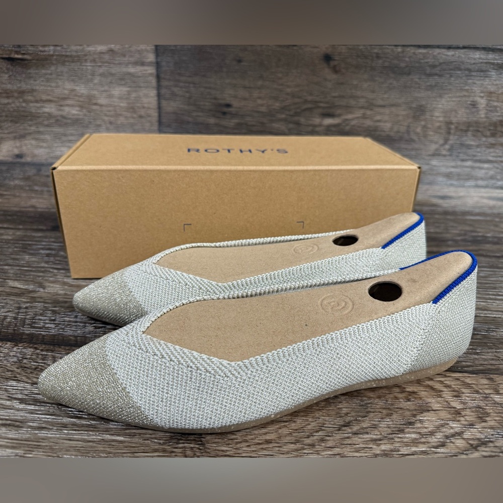 Rothys‎ The Point Diamond Metallic Flat Shoe NEW SZ 6